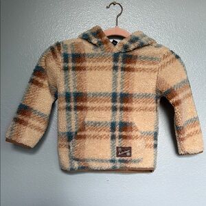 Frye Kids Plaid Hoodie in Cream and Brown